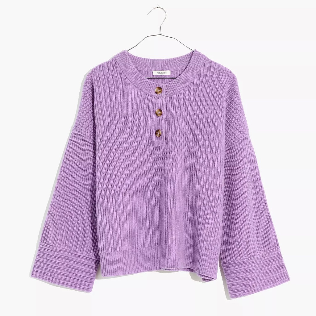 Nwt Madewell (Re)Sourced Cashmere Ribbed Henley Sweater Exotic Lavender Xxs